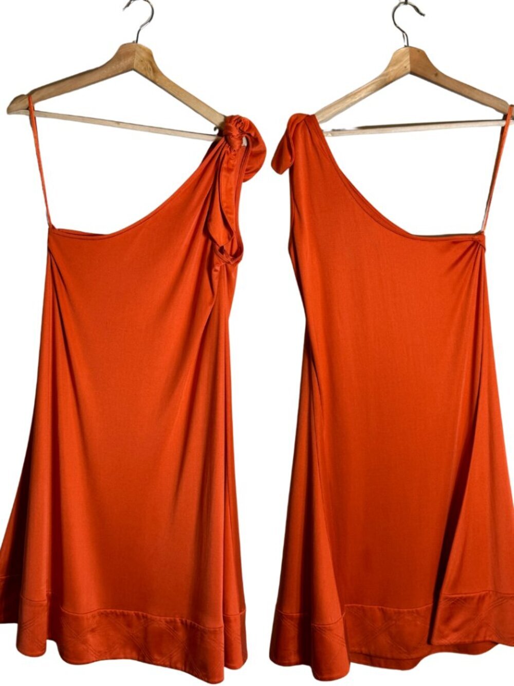 Diane Von Furstenberg One Shoulder Silk Mini Dress Women's 8 Orange Designer Bow